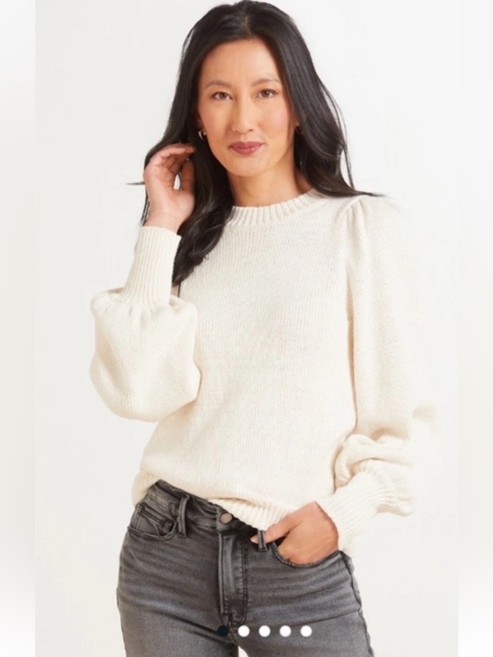 NWT 525 EVEREVE Finley Puff Sleeve Sweater 100% Cotton Small